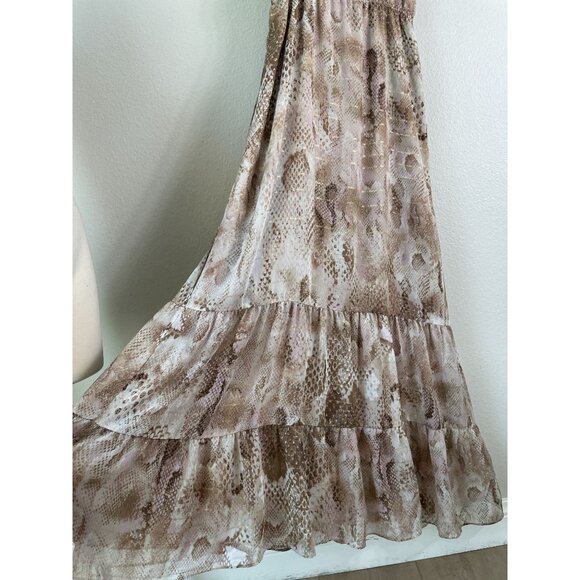 Express Womens Small Snake Print Chiffon Maxi Dress Ruffle Detail Sleeveless - Picture 9 of 9